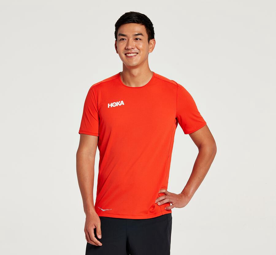 Hoka One One Performance Short Sleeve - Men Tops - Red,Australia OCL-126789